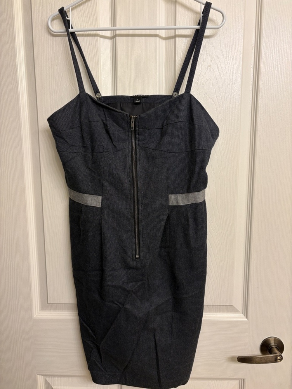 I Heart Ronson Navy Denim Zip-Front Midi Dress with Gray Accents